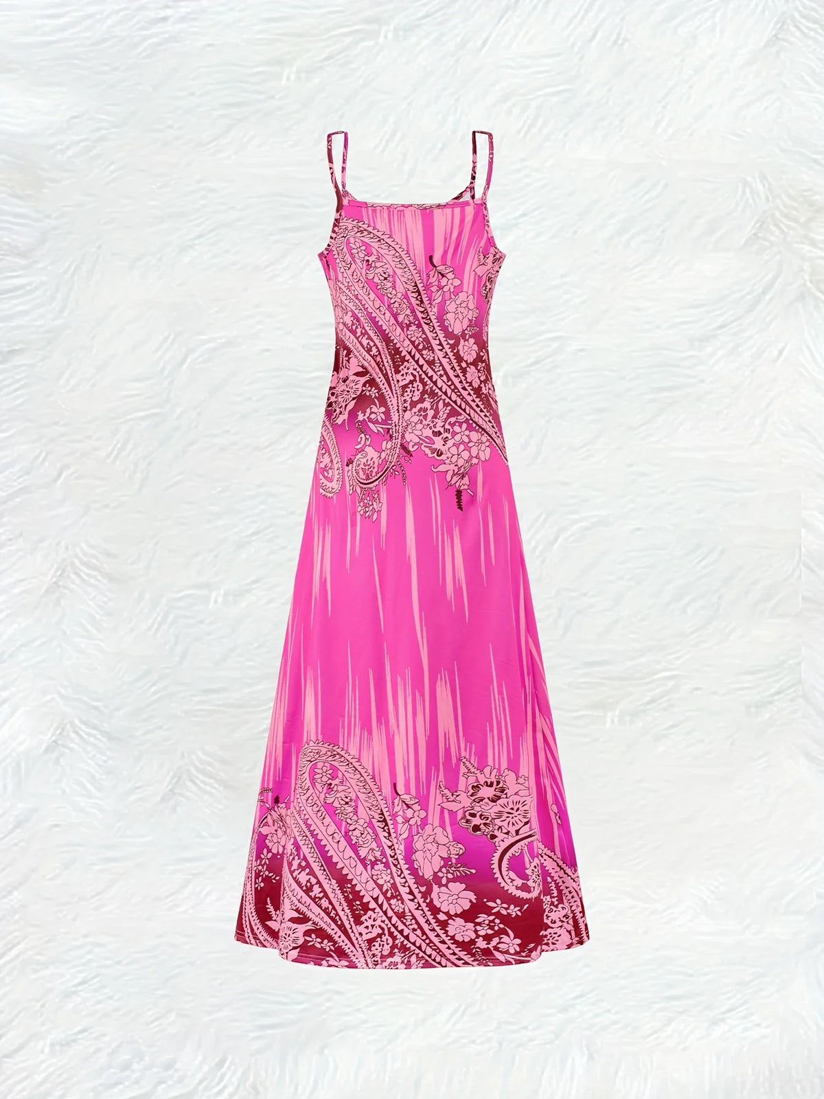 Pink Floral Paisley Embroidery Print Women's Sleeveless V Neck Midi Dress Summer Casual Beach Party Outfit 2024 New