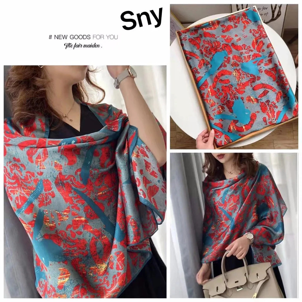 180*90cm Scarves Luxury Brand Long Silk Scarf Women Soft Shawl Wrap Muffler Hijab Bufanda Foulard Female Bandana Beach Stoles