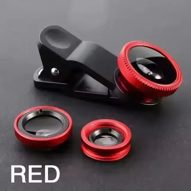 3in1 Fisheye Wide Angle Micro Camera Lens for iPhone Xiaomi Redmi 3in1 Zoom Fish Eye Len on Smartphone Lenses with Phone Clip