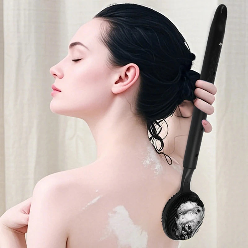 New Silicone Back Scrubber For Shower Bath Body Brush With Telescopic Adjustable Long Handle Double Sided Shower Brush