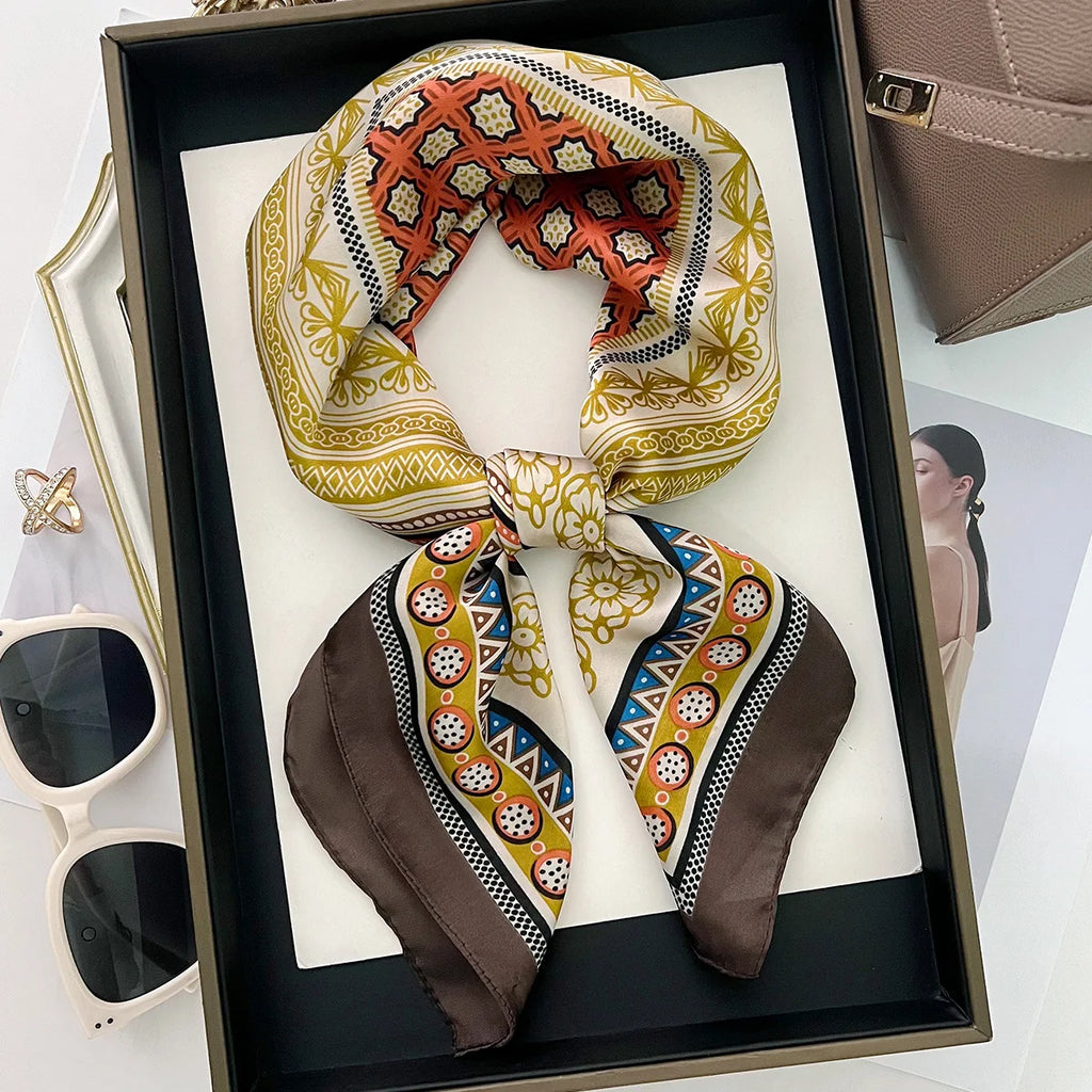 2025 New Yellow Lemon Print Square Silk Scarf for Women 70*70cm Neck Ties Fashion Decorate Neckerchief Female Hijab Bag Ribbions