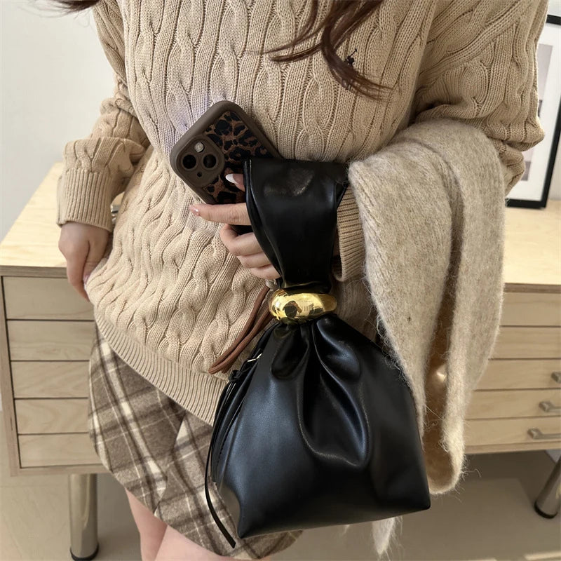 New Mini PU Leather Underarm Pleated Bag For Women Fashion Designer Female Retro Shoulder Bag Handbags And Purses