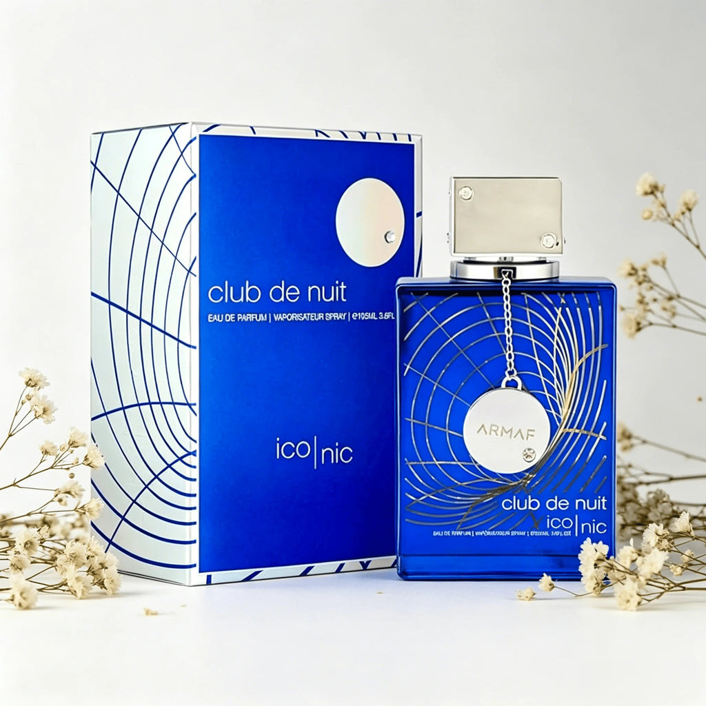 Armaf Club De Nuit Iconic Eau De Parfum 105ML Long Lasting Fresh Aquatic Woody Citrus Fragrance Men Perfume Transparent Blue Square Bottle Night Club Masculine Scent Holiday Gift for Him