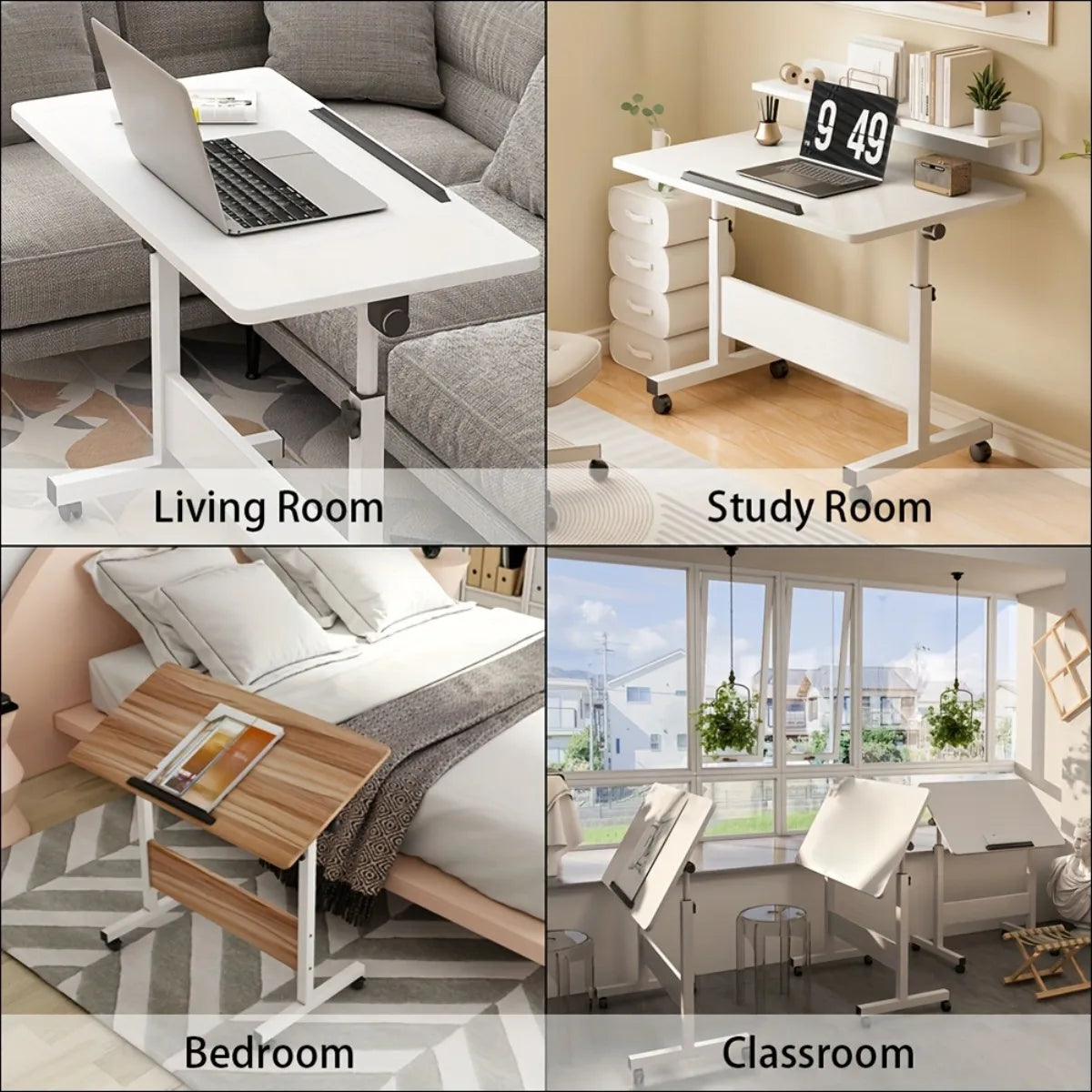 Adjustable Height Standing Desk with Lockable Wheels, Portable Mobile Computer Desk for Home Office