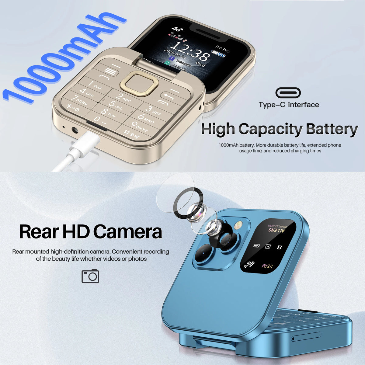 SERVO I16 Pro Mini Fold Mobile Phone Dual SIM Card Speed Dial Video Player Blacklist FM Radio 4G Small Flip Cellphone