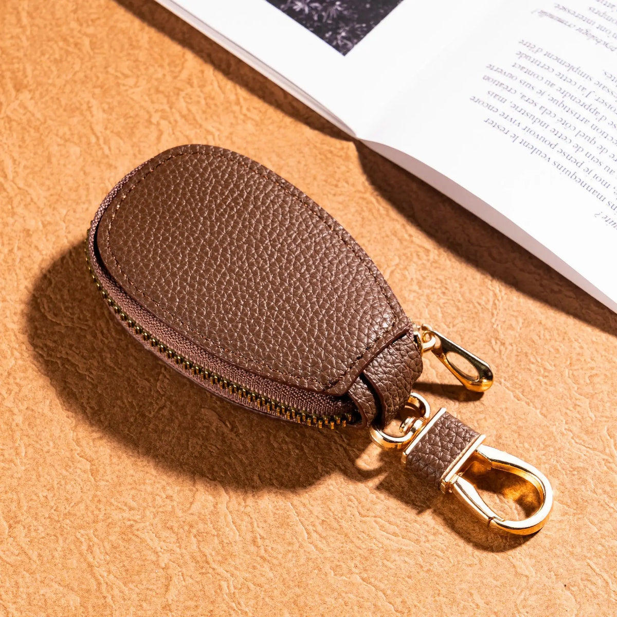 Portable Keychain Wallet for Men Women Large-Capacity Double Zipper Key Pouch Bag Suede Leather Key Case Unisex Coin Purse