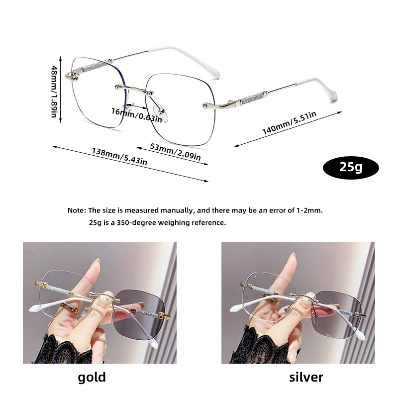 Fashion Rimless Photochromic Myopia Glasses Women Anti-blue Light Computer Optical Glasses Prescription Eyewear