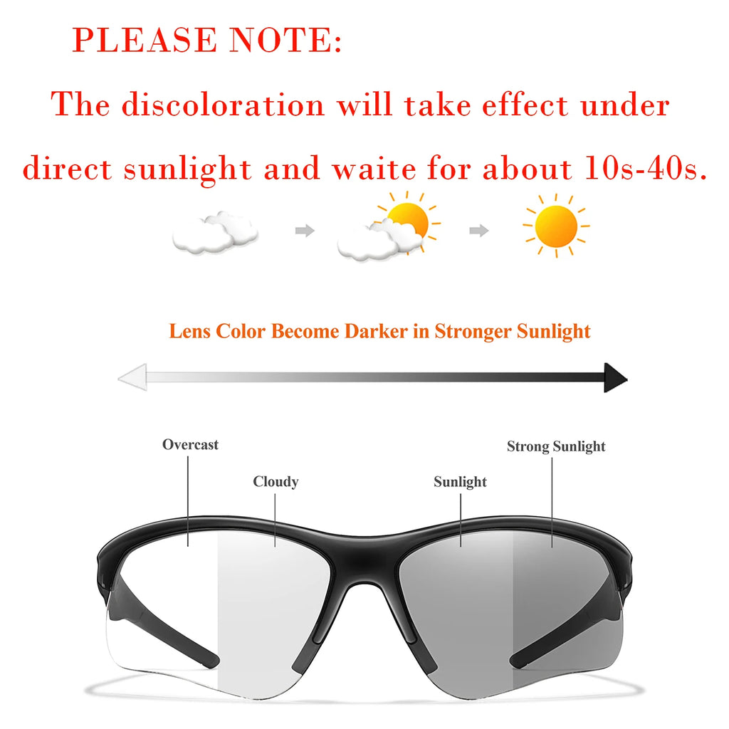 Trendy Style Photochromic Sunglasses For Men Women Outdoor Mtb Bicycle Cycling Runnging Eyewear Sports Bike Windproof Goggles