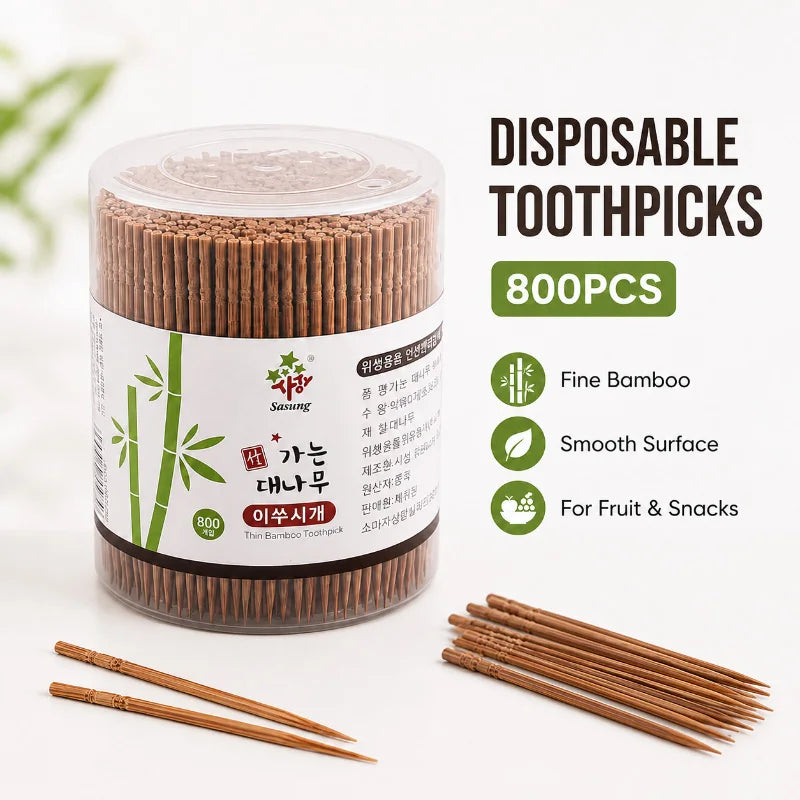 800pcs Disposable Toothpick Household Carbonized Bamboo Toothpick Eco-friendly Single Head Tooth Picks  For Home Dining Hotel