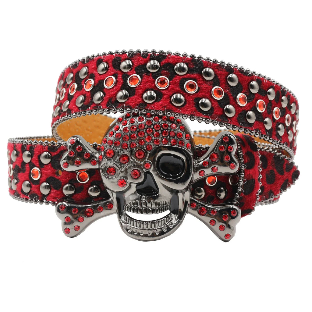 Hot Rhinestone Belts Studded Skull Lether Belts for Women Luxury Designer Brand Strap For Jeans Suppliers White Black