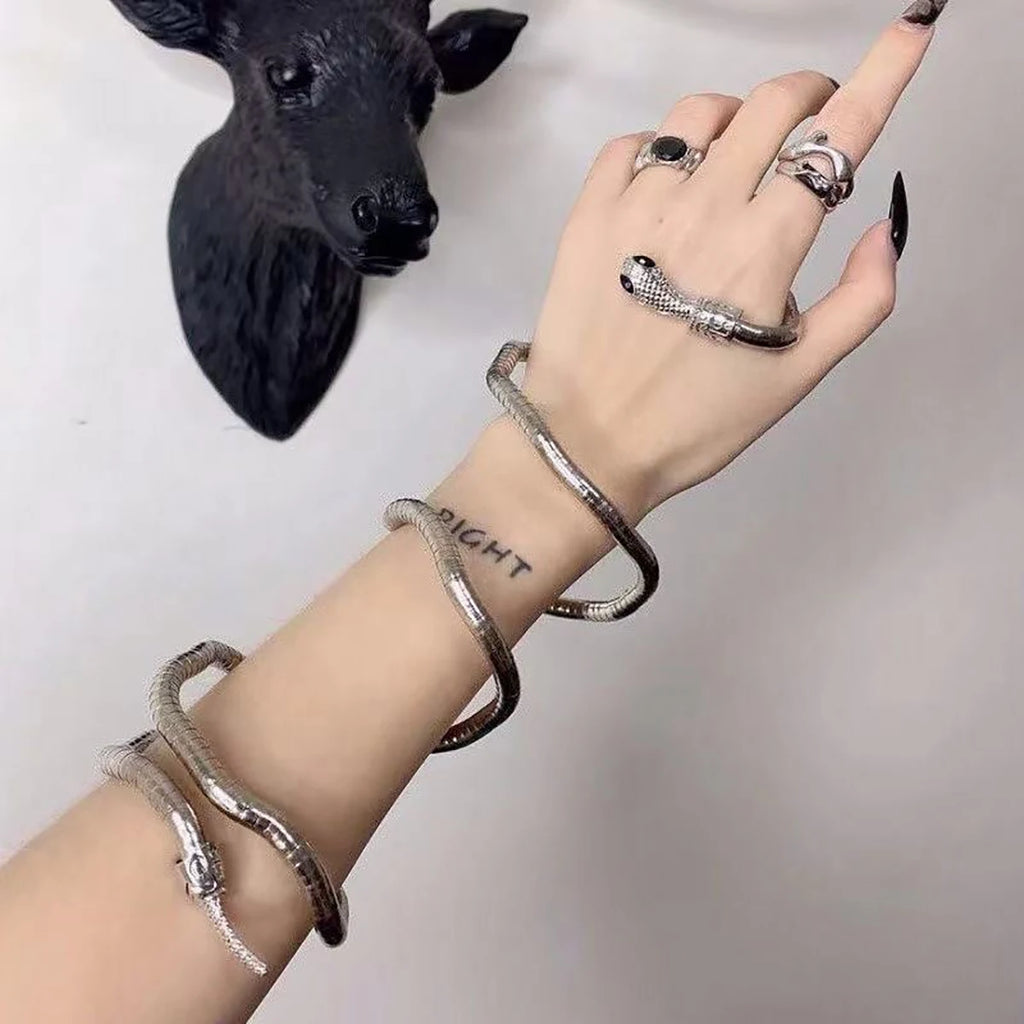 AENSOA 2025 New Punk Multilayer Metal Alloy Gold Black Color Cool Bendy Snake Necklace Bracelet for Women Men Chunky Jewelry