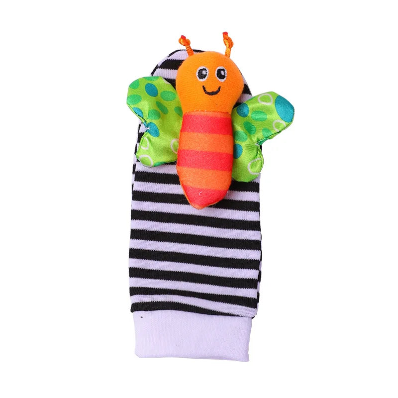 4Pcs Baby Toy 0-12 Months Baby Rattles Toys Animal Socks Wrist Strap +Rattle Baby Foot Socks Bug Wrist Strap Toddler Socks