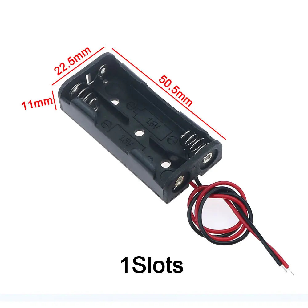 JCD AAA Plastic Black Spring Battery Storage Case Box AAA 3A Battery Holder AAA Double-sided Container With Wire Leads