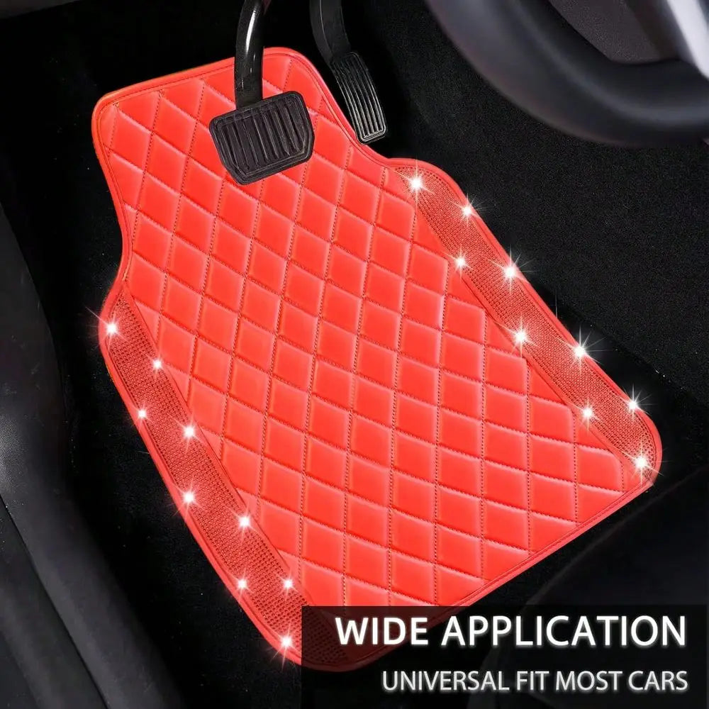 5 Pcs Bling Leather Car Mats, Sparkly Rhinestone Floor Mats, Anti-Slip Waterproof Universal Pads for SUV, Sedan, Van, Women
