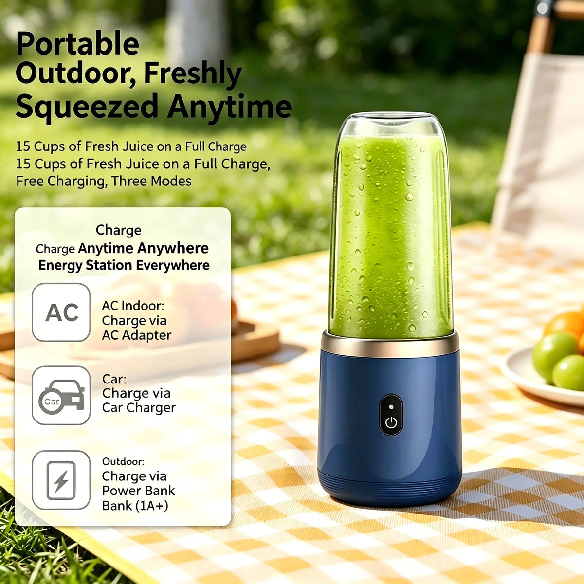 Portable Mini Blender Cup, USB‑C Rechargeable Personal Electric Juicer, Small Fruit Smoothie Mixer for Travel Home Car Outdoor Use