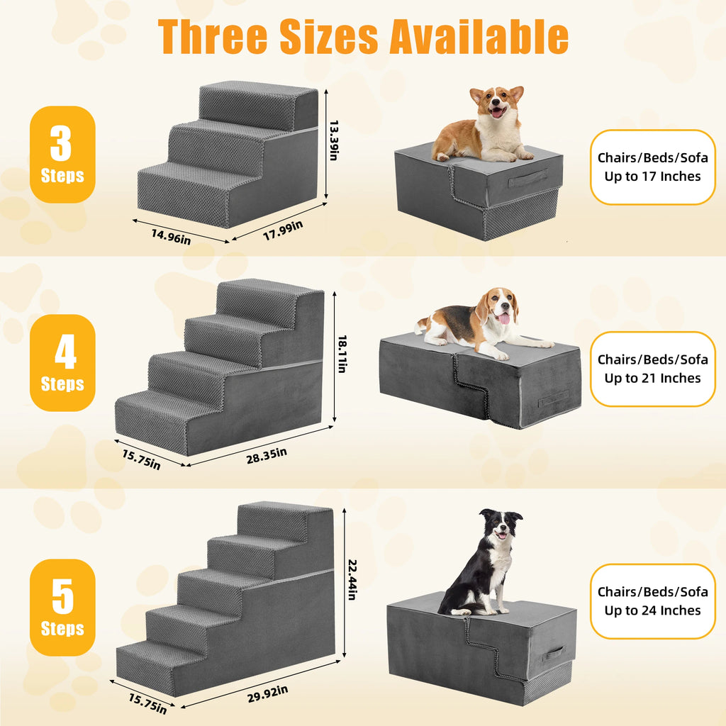 JHK 3-5 Step Right Angled Foam Dog Stairs Ramp for Small Dogs Climbing Ladder Indoor Non-Slip Pet Ladder Ramp Stairs For Home