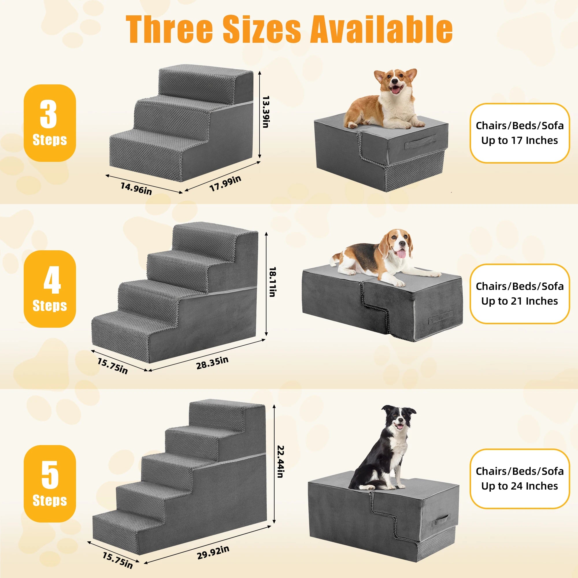 JHK 3-5 Step Right Angled Foam Dog Stairs Ramp for Small Dogs Climbing Ladder Indoor Non-Slip Pet Ladder Ramp Stairs For Home