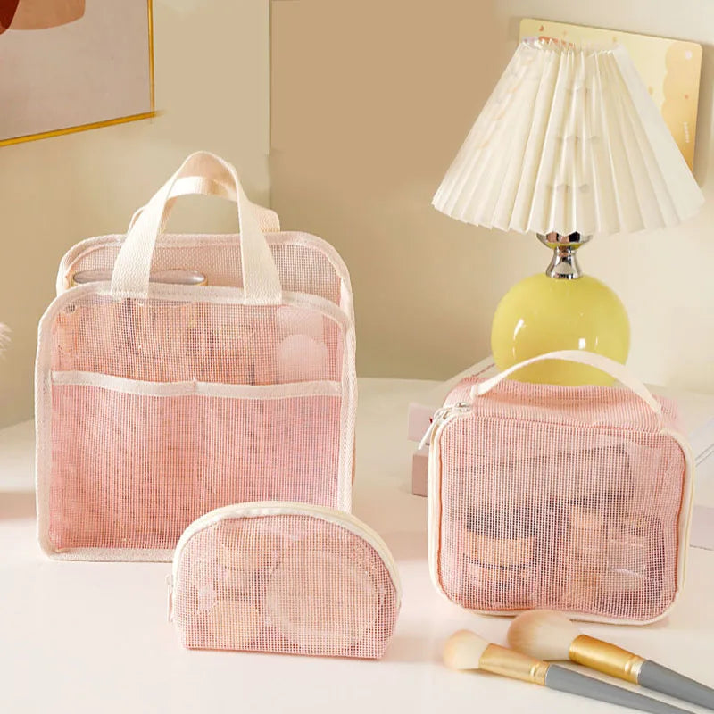 Large Mesh Makeup Bag for Women Portable Breathable Cosmetic Organizer Bag Travel Makeup Pouch with Simple Design