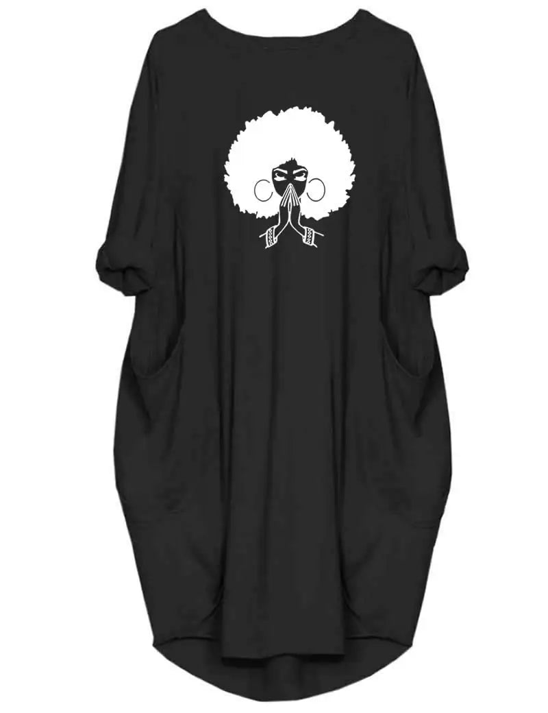 Plus Size Women Short Sleeve O-Neck Loose Casual Dresses High Street Unisex Style Double Pockets Oversize Loose Outerwear Top