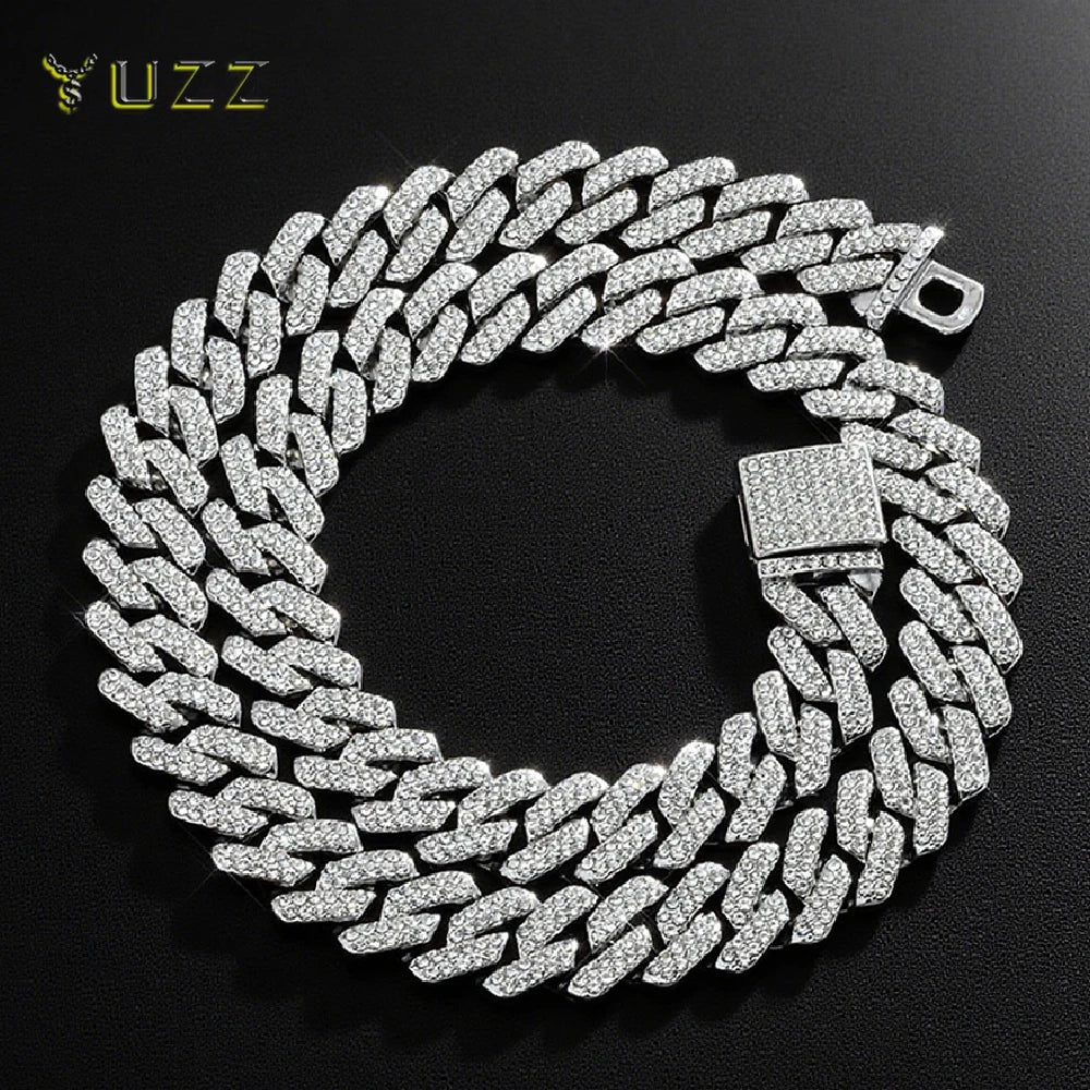 Fashion Hip Hop Square 14MM Cuban Link Necklace Men Gold Color Women Rhinestone Iced Out Cuban Chain Punk Jewelry Necklaces Gift