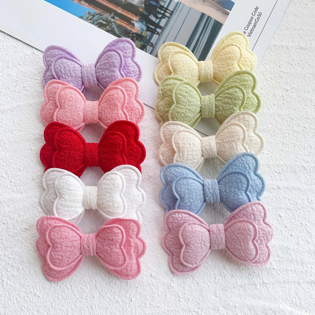 3/4/10Pcs Hot Sale Candy Color Hair Bows Clip Girls Double Layered Bow Cute Kid Bangs Hair Pin Cotton Safe Baby Hair Accessories