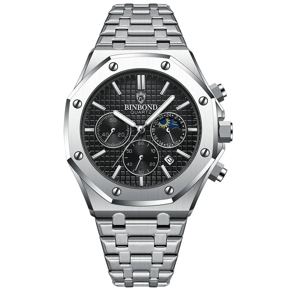 BINBOND Luxury quartz wristwatches luminous waterproof auto date chronograph men's watch business sport watch for men reloj