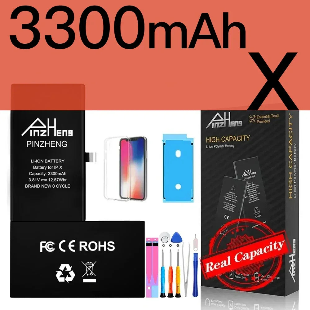 PINZHENG Real High Capacity Battery For iPhone 8 SE2020 6 6S 7 8Plus X Xs Max Xr Phone Replacement Batteries Warranty One Year