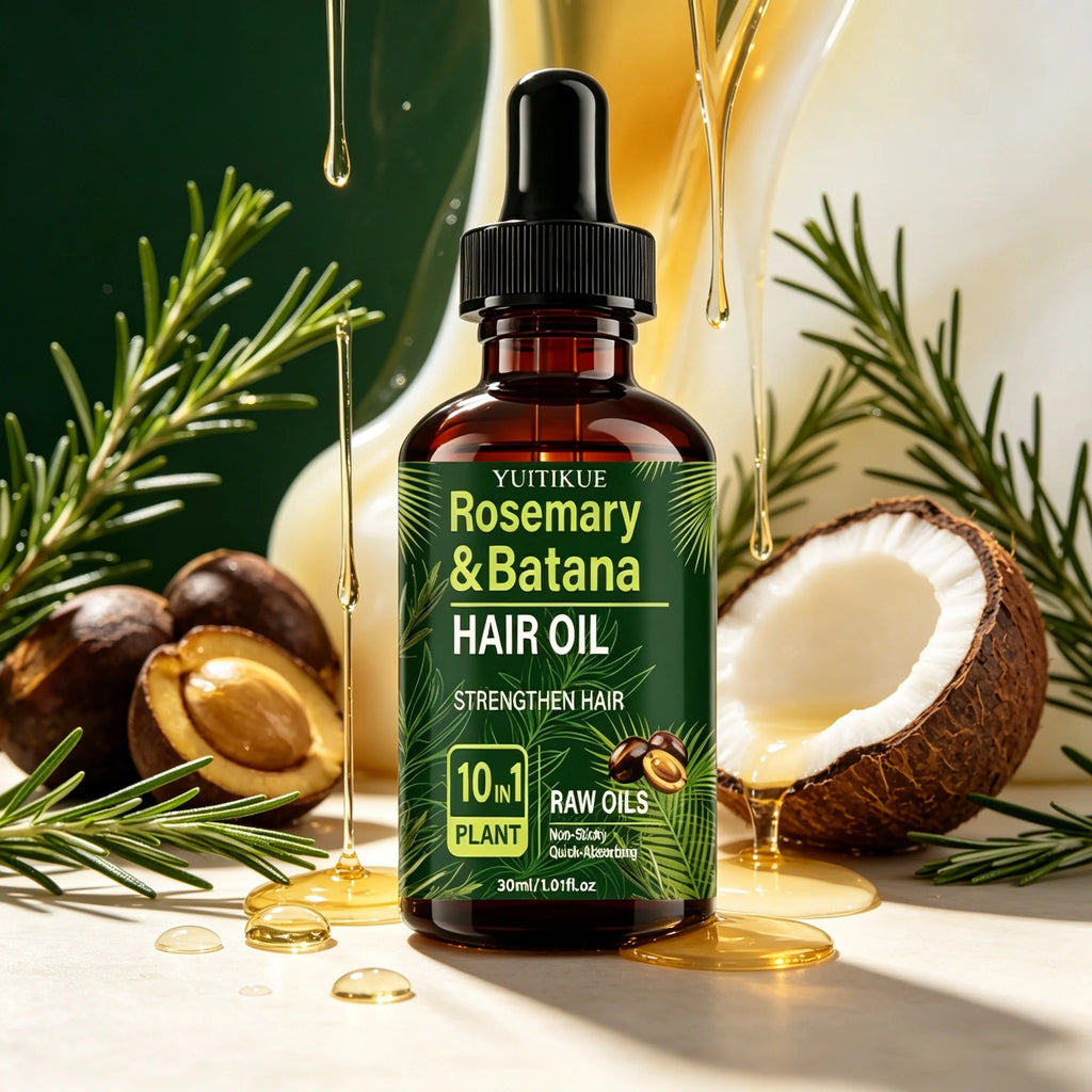 YUITIKUE Rosemary Batana Hair Oil 10 In 1 Plant Raw Oil Quick Absorb Non Sticky Strengthen Nourish Dry Frizzy Hair Care 30ml