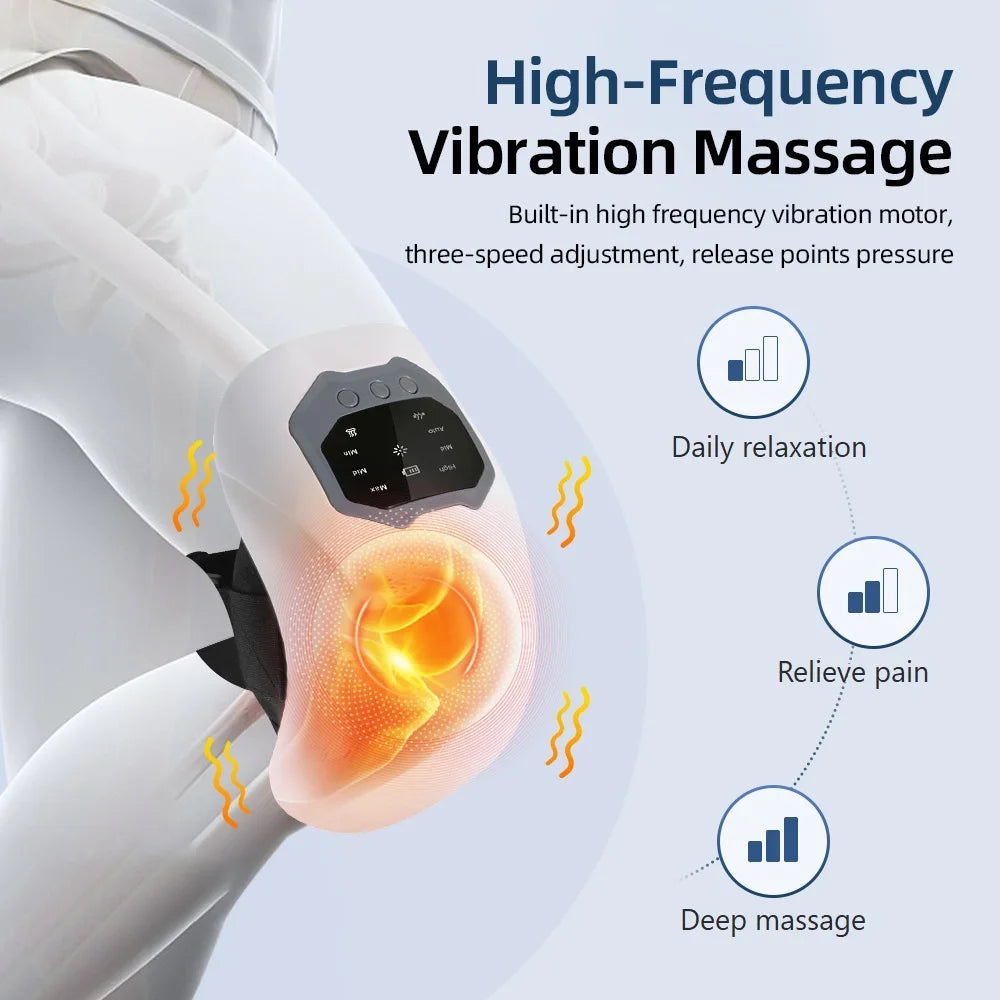 Heated Knee Massager With 4 Heat & Vibration Cordless Adjustable Wrap for Leg, Elbow & Shoulder Soothing Warmth Relaxes Muscles