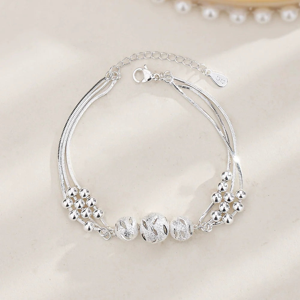 Fashion 925 Sterling Silver Bracelets for Women Simple Korean Multi Layer Coil Adjustable Bracelets Party Wedding Jewelry Gifts