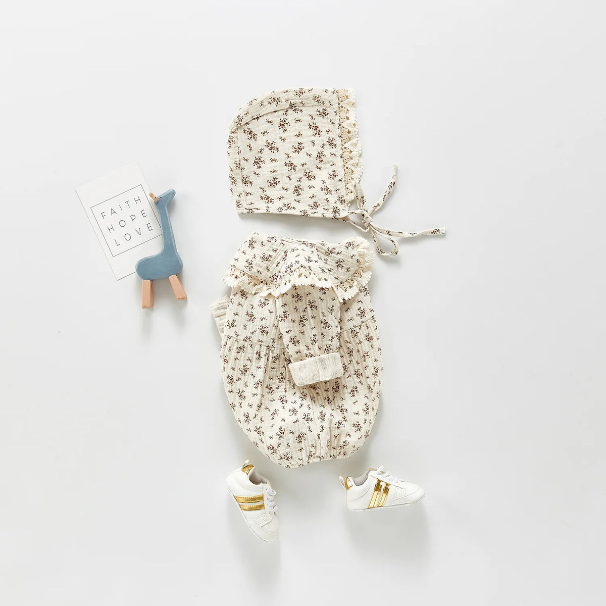 Autumn Newborn Infant Baby Girls Romper +hat  Muslin Lapel Floral Rompers Kids Onepiece Fashion Baby Clothing