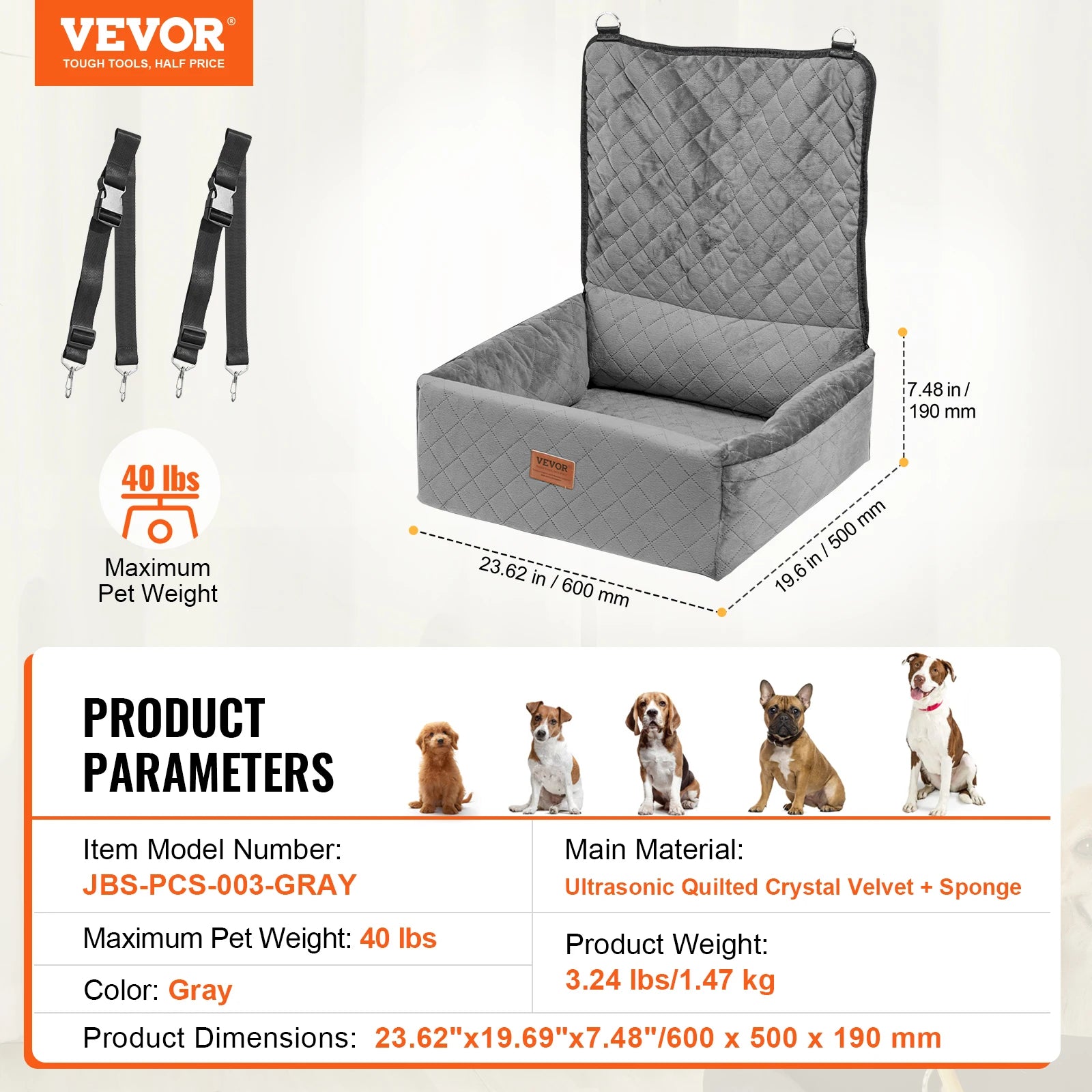 SucceBuy Dog Car Seat Waterproof Dog Booster Seat Pet Car Seat with Clip-On Safety Leash PP Cotton Car Bed for Medium Large Dog