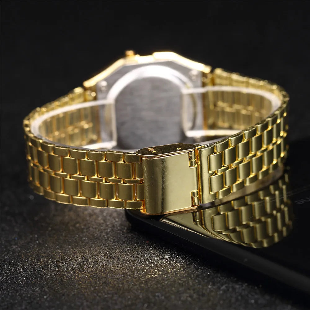 Luxury LED Digital Watches for Men Stainless Steel Gold Sliver Electronic Watch Fashion Business Mens Watch Relogios Masculino