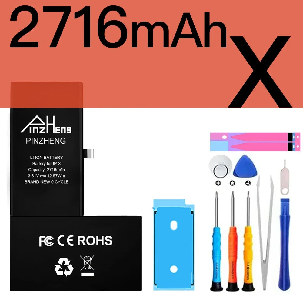 PINZHENG Real High Capacity Battery For iPhone 8 SE2020 6 6S 7 8Plus X Xs Max Xr Phone Replacement Batteries Warranty One Year