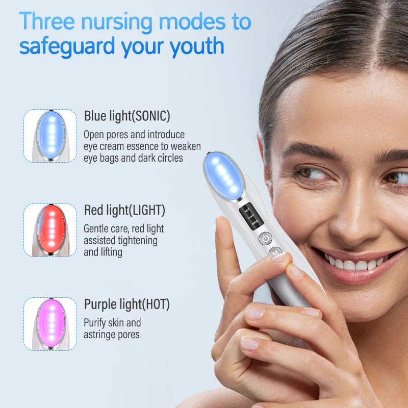 3 in 1 Eye Care Beauty Device Facial Massager LED Photon Light Wand for Relax Eye Dark Circles Eye Bags Puffiness Skincare Tool