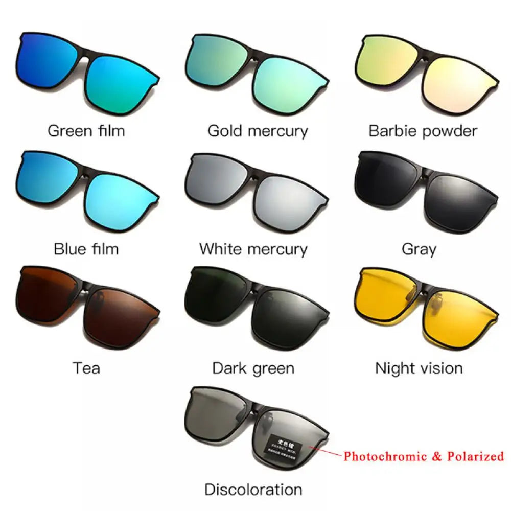 Clip On Sunglasses Men Photochromic Car Driver Goggles Night Vision Glasses Anti Glare Vintage Square Glasses