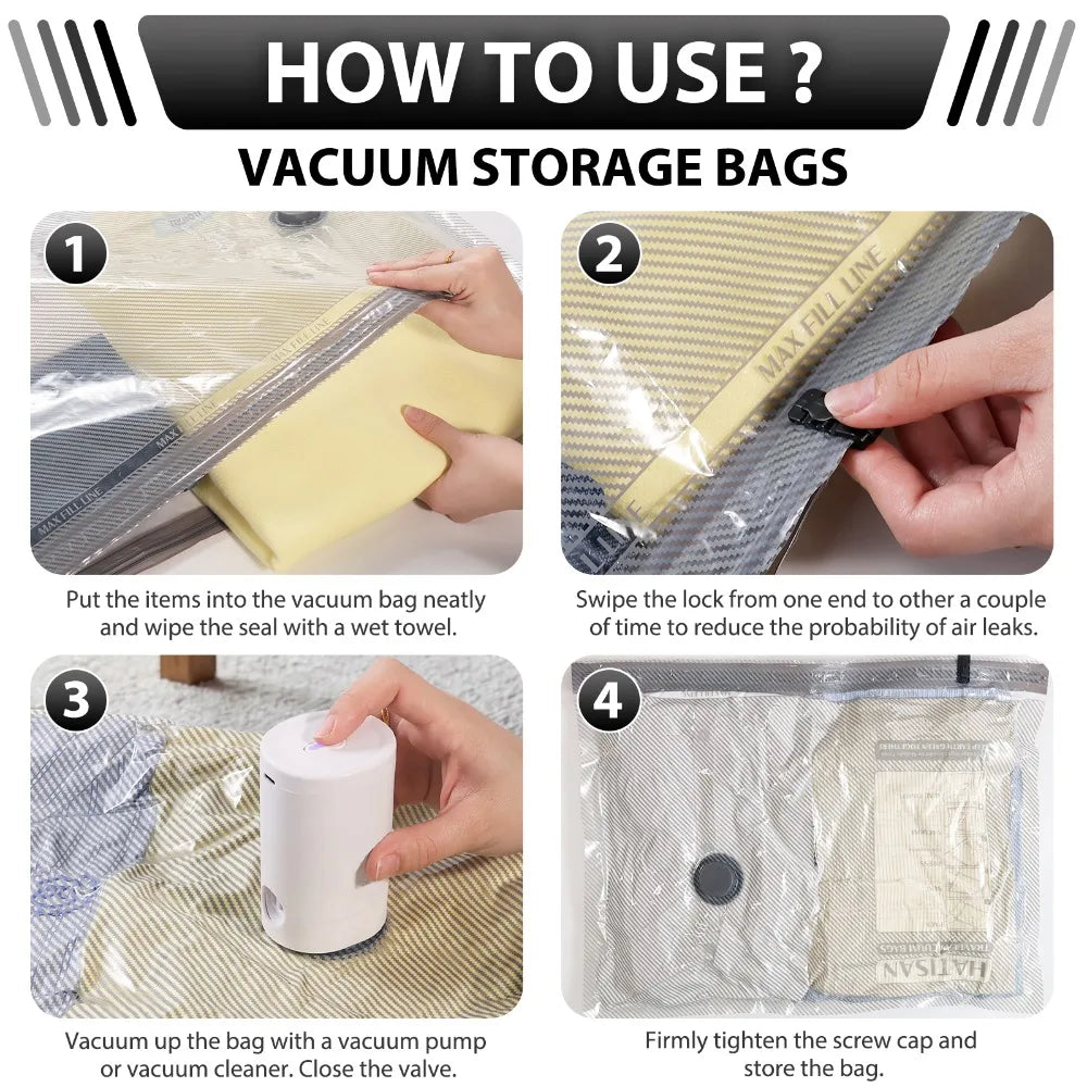 15 Pack Vacuum Bags for Travel with Rechargeable Air Pump, Vacuum Storage Bags Space Saver, Carry-on Size Vacuum Compression Bags for Clothes, Bedding