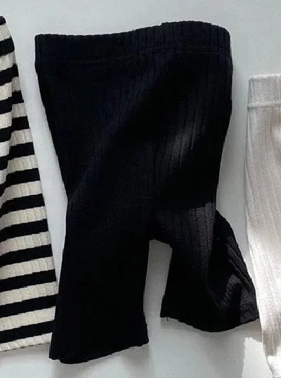 Spring Girls' Middle Pants 0-6 Year Old Striped Cotton Children's Pants Solid Color Casual Boys Baby High Elastic Pants