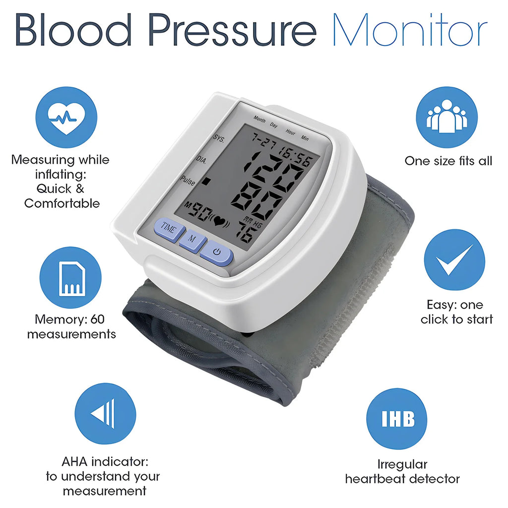 Wrist Digital Blood Pressure Monitor Medical Tonometer Automatic Tonometer Meter Tensiometer Pulse Rate Meter BP