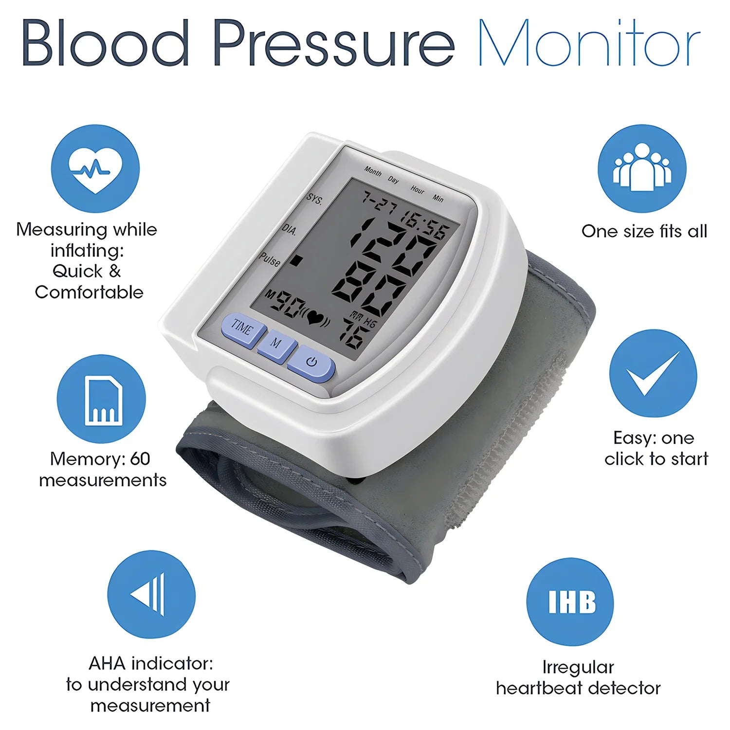 Wrist Digital Blood Pressure Monitor Medical Tonometer Automatic Tonometer Meter Tensiometer Pulse Rate Meter BP