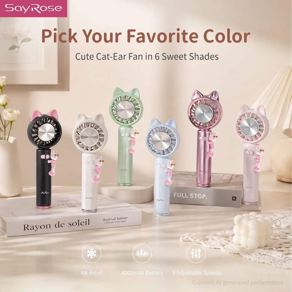SayRose FS-53 Cute Pet Handheld Fan Ice Compress Cooling 5 Speed Mini Portable Rechargeable Fan Lightweight Hand Fan Birthday Gift For Girls