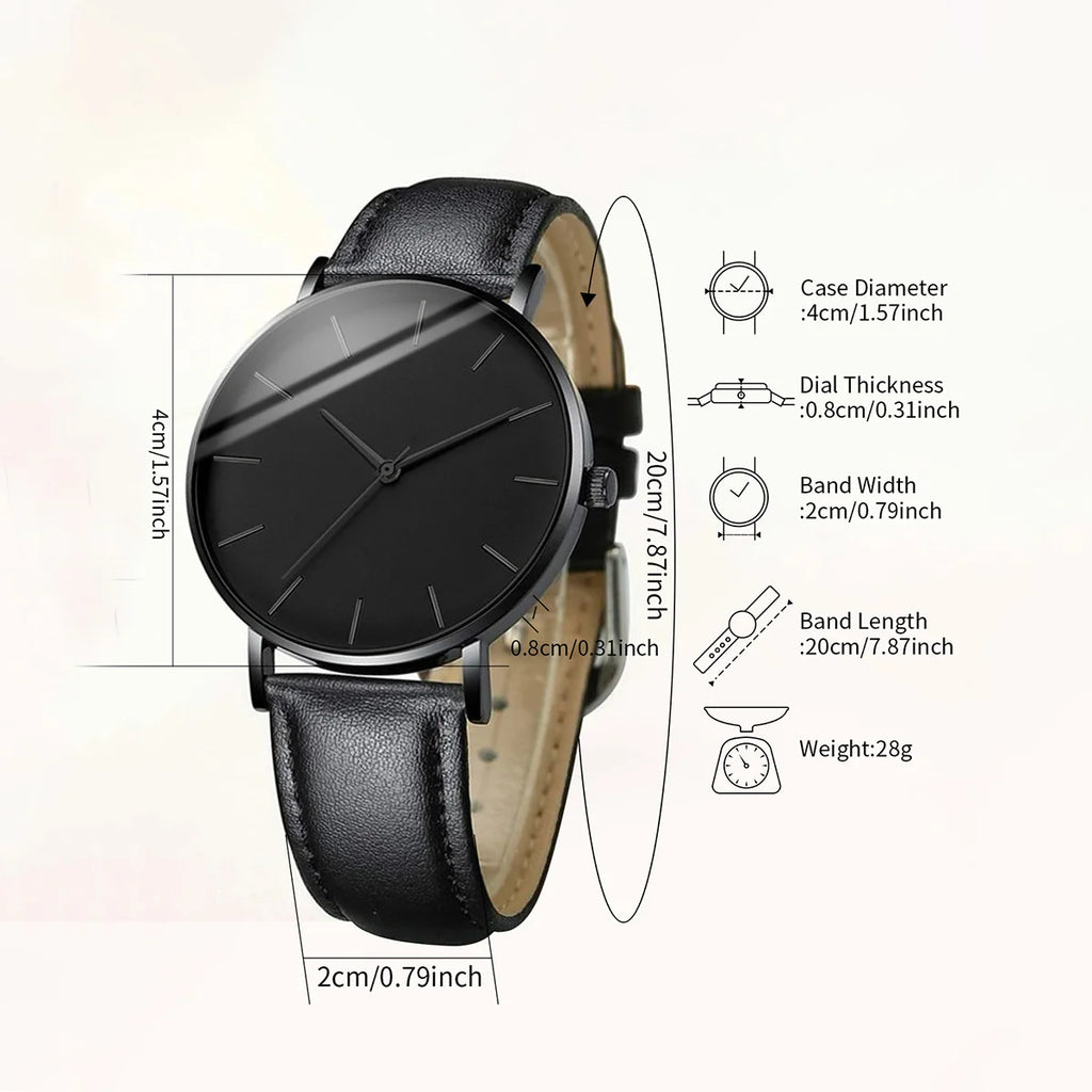 5PCSt Men Business Watches Fashion Leather Band Male's Quartz Watch Vintage Leather Bracelets Set Reloj Hombre（Without Box）