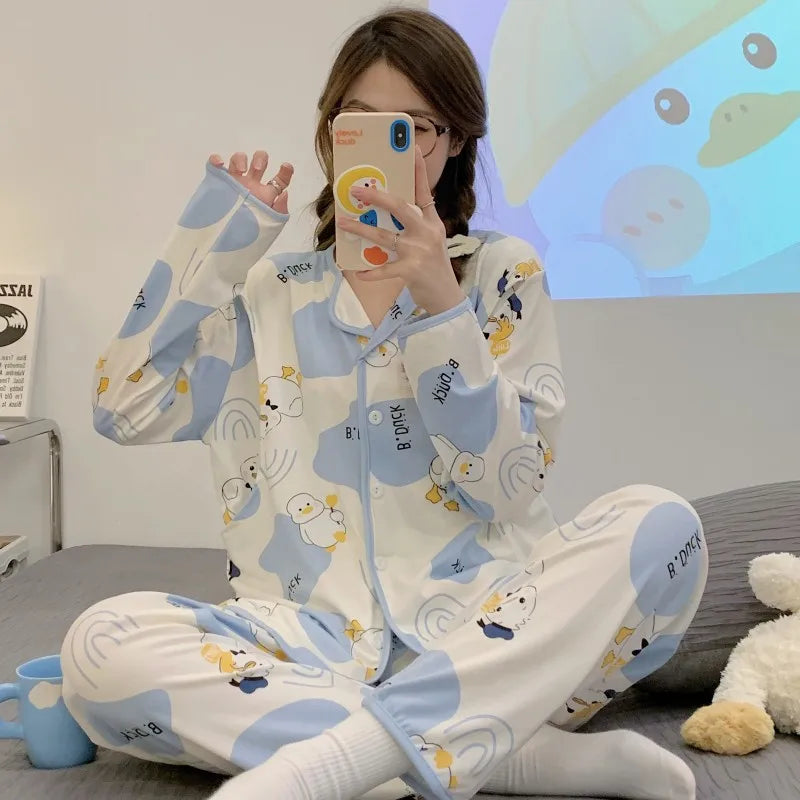 Spring And Summer 2-Piece Set Of Women's Breastfeeding Clothes Monthly Clothing Maternity Pajamas Women's Pajamas Homewea