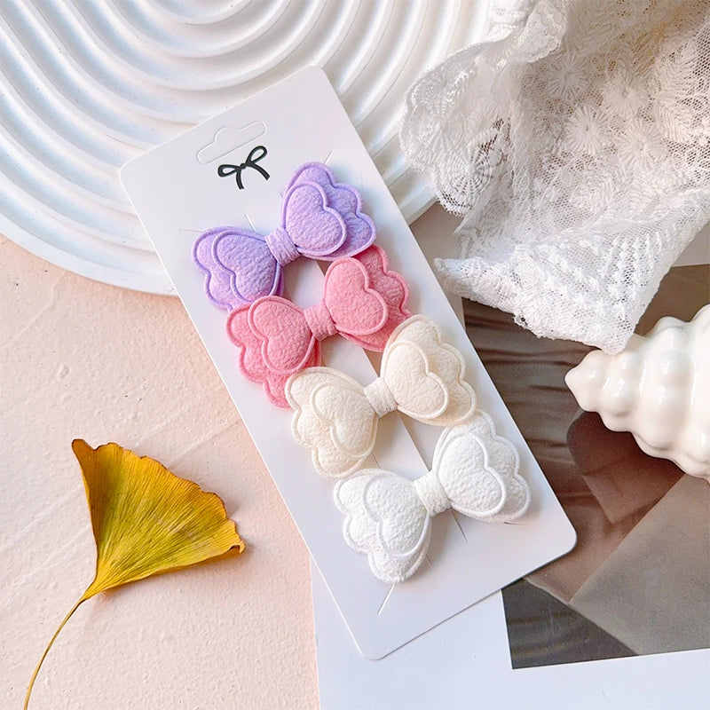 3/4/10Pcs Hot Sale Candy Color Hair Bows Clip Girls Double Layered Bow Cute Kid Bangs Hair Pin Cotton Safe Baby Hair Accessories