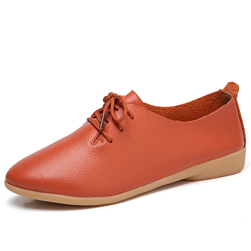 EOFK Spring Autumn Women Oxford Shoes Medical Casual Leather Ballet Flats Lace Up Soft Comfortable Ladies Derbys