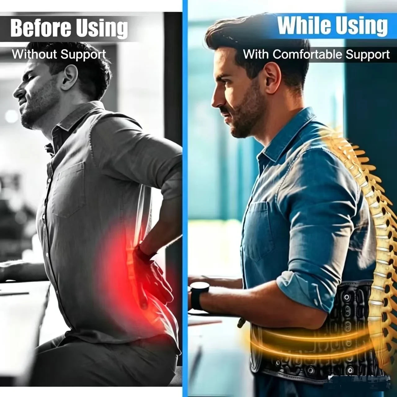 Adjustable Lumbar Support Belt, Comfortable Back Strap with Body Stretch Design for Daily Wear Free Air Pump