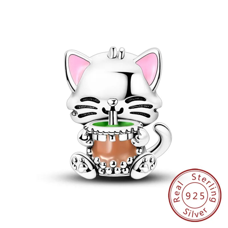 Hot Sale Charm Bead Pendant 925 Sterling Silver Firefly Love Heart Cats Dogs Sunflower Charm for Bracelet Women DIY Jewelry Gift