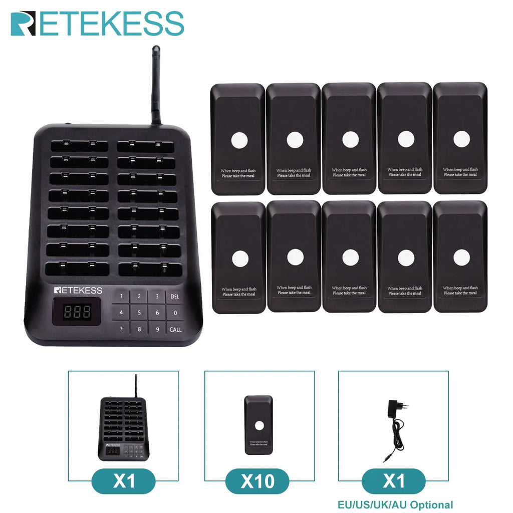 RETEKESS TD157 Restaurant Pager System Pagers 984ft Long Range Beepers for Food Truck Bars  Food Court No Vibration Mode