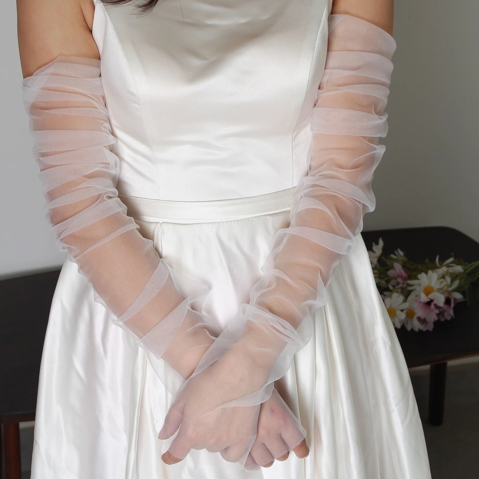 20A Wedding Dress Sleeves Attachment Accessory Women's Arm Sleeves Bridal Gloves Removable Bolero Soft Tulle Accessories Black