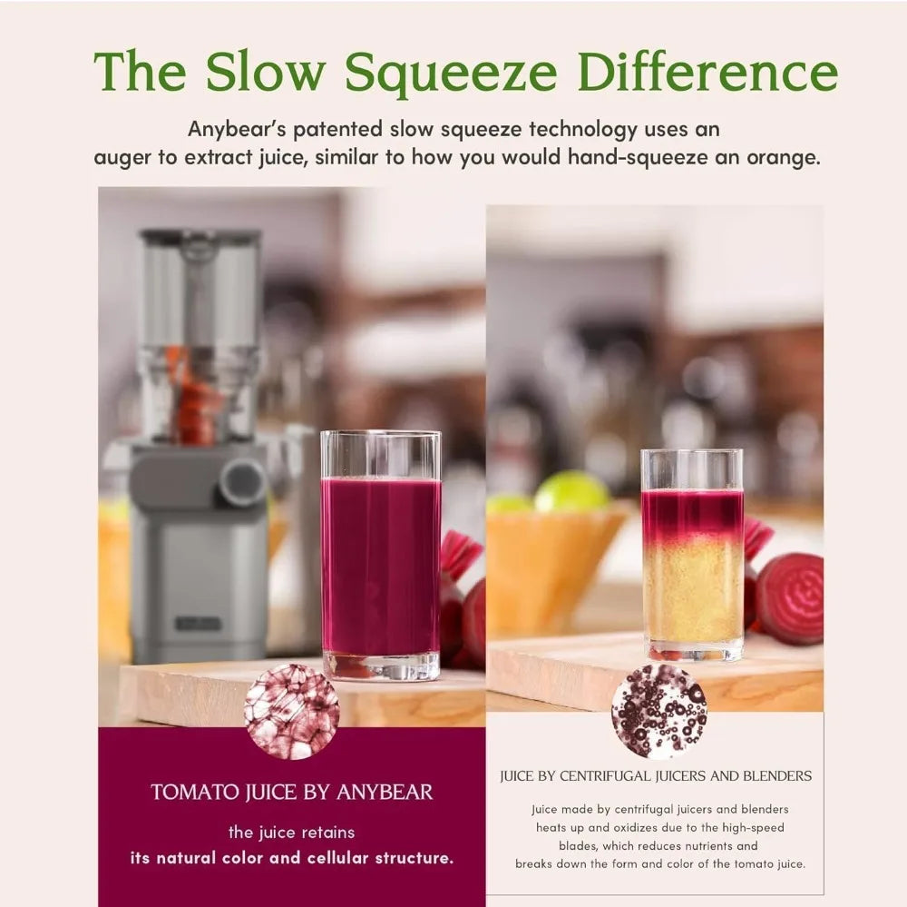 Cold Press Juicer 200W Masticating Slow Juicer 4.3" Large Feed Chute Fit Whole Fruits Vegetables Upgraded Auger Tritan Material BPA Free Juice Recipes Silver Gray